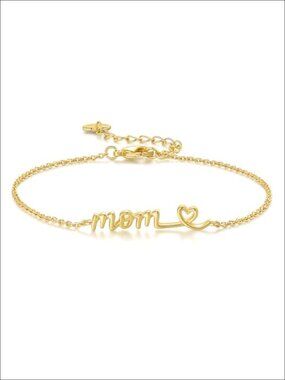 14K Gold Plated Mom Initials Heart Charm Bracelet Dainty Daily Wear